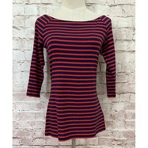 Old Navy Womens M Fitted Knit Top Boatneck Navy Blue Red Striped Nautical NEW